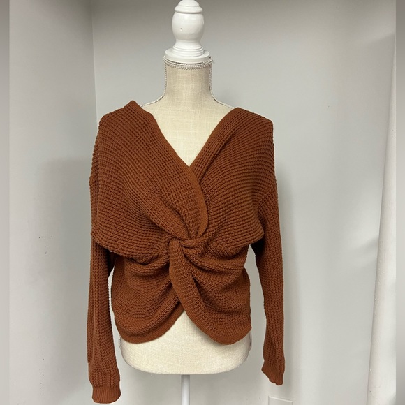 moon & madison Sweaters - Moon & Madison || Burnt Orange Twist Front Drop Shoulder Sweater